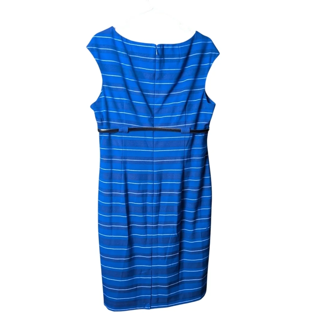 New Calvin Klein Blue White Striped Sleeveless Midi Dress Belt Business Class - Picture 2 of 11